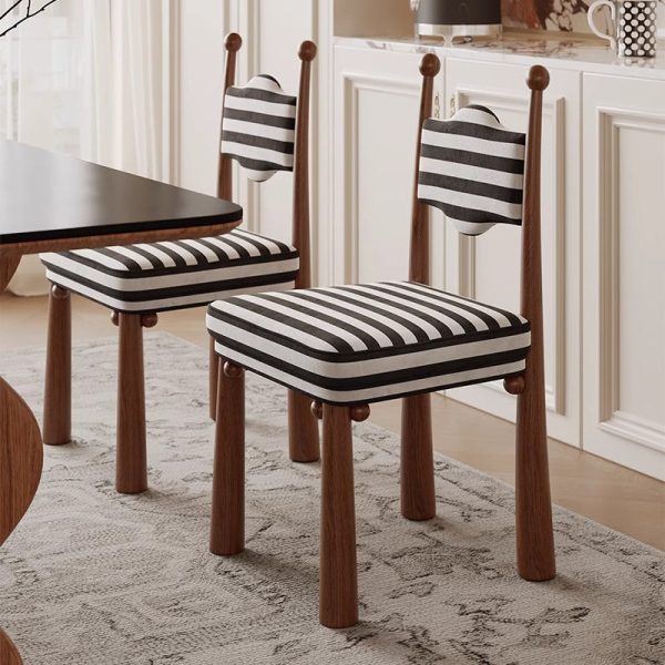 Traditional French Square Zebra Pattern Fabric Upholstered Ash Wood Dining Chair Backrest For Dining Room - Image 2