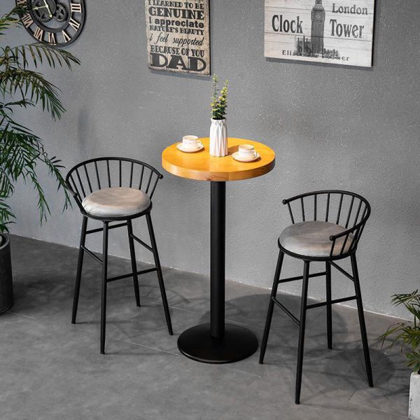 Modern Minimalist Round Upholstered Striped Velvet Iron Bar Stool Backrest For Dining Room - Image 3