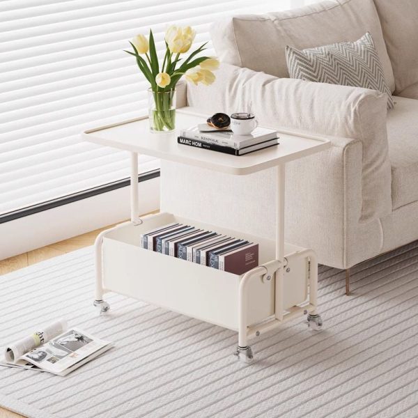 Modern Simplicity Tray Top Leather Storage Movable End Table 2-Tier For Living Room - Image 2