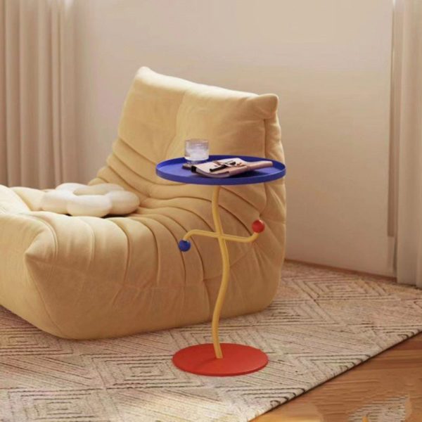 Contemporary Creative Color Blocking Iron Tray Top Distortion End Table For Living Room - Image 4