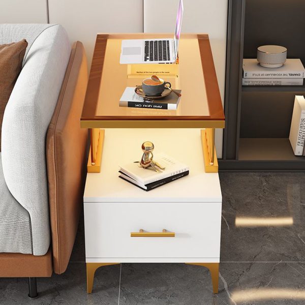 Contemporary Simplicity Rectangular Glass Top End Table 2-Tier Cabinet For Living Room - Image 10