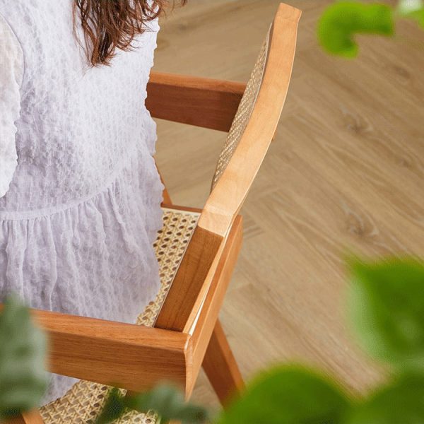 Modern Minimalist Square Solid Wood Rattan Dining Chair Four Legs Backrest Armrest For Dining Room - Image 5