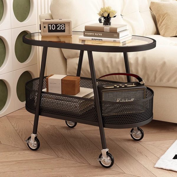 Modern Simplicity Elliptical Glass Iron End Table 2-Tier For Living Room - Image 22