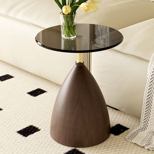 Modern Minimalist Round Cone Base Glass Carbon Steel End Table For Living Room - Image 12
