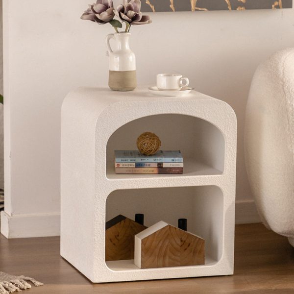 Modern Minimalist Round Corner Rectangular Density Panel Nightstand 2-Cabinet For Bedroom - Image 2