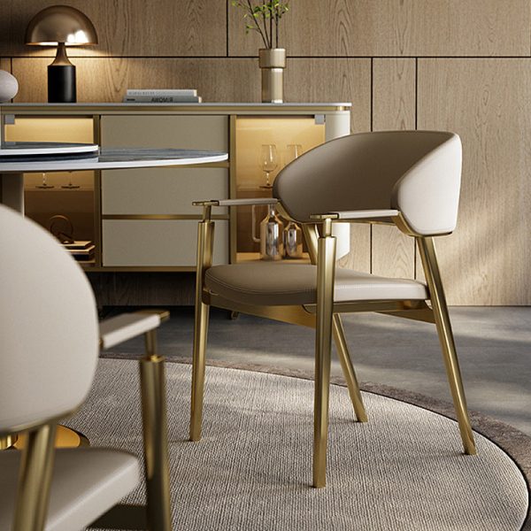 Modern Luxury Square Microfiber Leather Genuine Leather Metal Dining Chair Backrest Armrest For Dining Room - Image 3