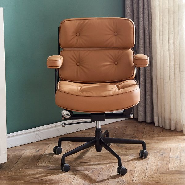 Modern Minimalist Square Semicircle Upholstered Leather Hardware Desk Chair Backrest Armrest For Home Office - Image 2