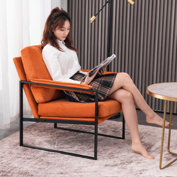 Contemporary Scandinavian Fabric Velvet Leather Carbon Steel Latex Sponge Square Accent Chair Backrest Armrest For Living Room - Image 23