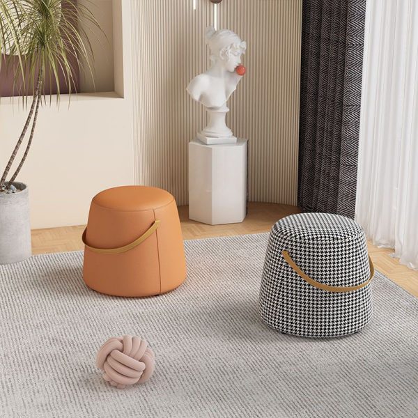 Modern Minimalist Round Column Cotton Linen Leather Wood Chair Backless Armless For Living Room - Image 9