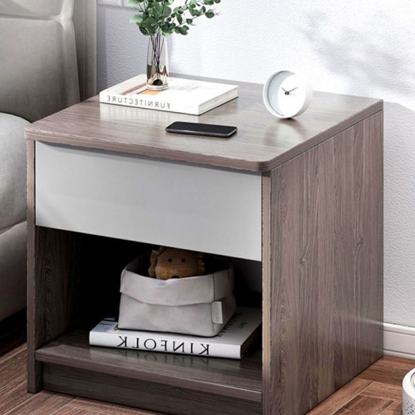Modern Minimalist Square Table Top High Density Panel Nightstand 1-Drawer For Bedroom - Image 17