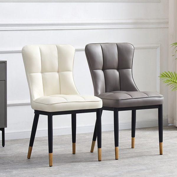 Contemporary Nordic Square Lattice Upholstered Leather Carbon Steel Dining Chair Backrest For Dining Room - Image 19