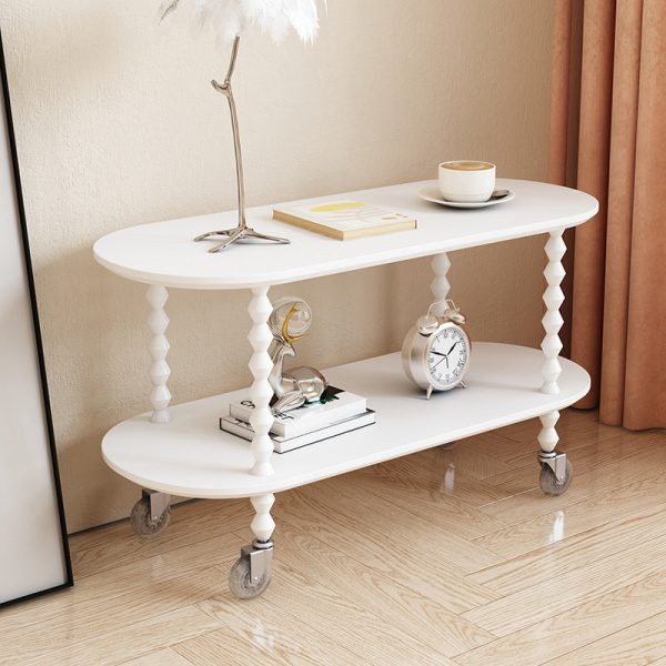 Traditional Vintage Oval Tabletop Solid Wood Panel Plastic Side Table 2-Tier For Living Room - Image 11