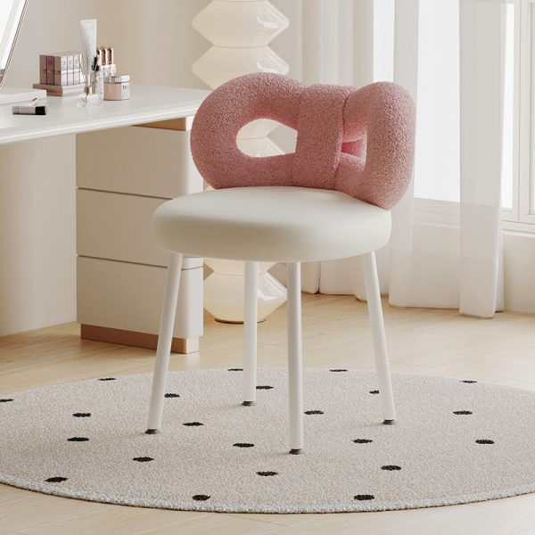 Modern Art Deco Butterfly Knot Round Leather Iron Vanity Stool Backrest Armless For Bedroom - Image 10