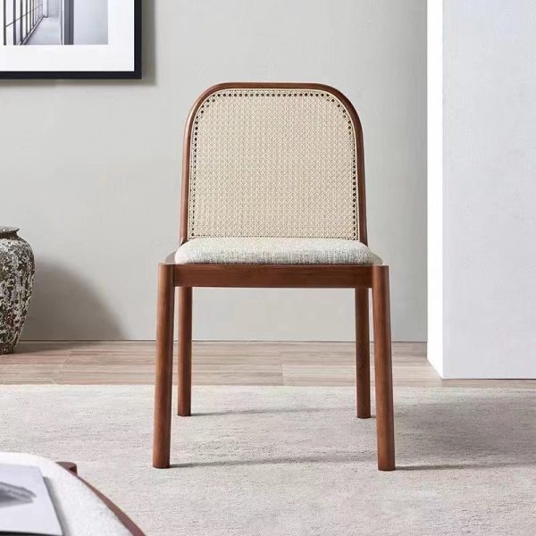 Traditional Chinese Square Weaving Wood Fabric Foam Dining Chair Four Legs Backrest For Dining Room - Image 9