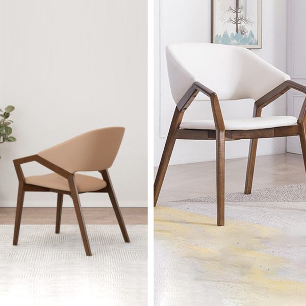 Contemporary Simplicity Square Leather Upholstered Wood Dining Chair Backrest Armrest For Dining Room - Image 12