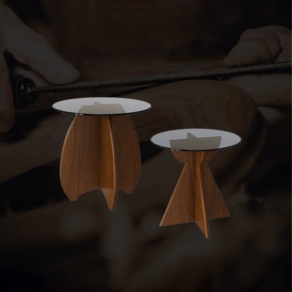 Contemporary Nordic Round Cross-Legged Glass Pine Wood Side Table For Living Room - Image 11