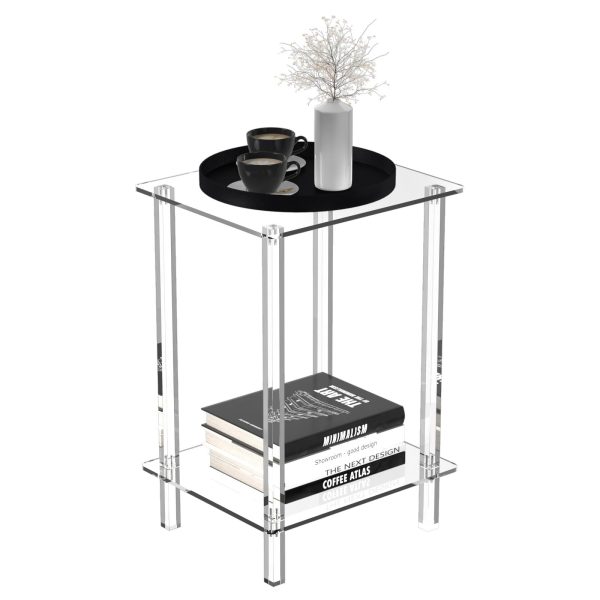 Modern Minimalist Rectangular Acrylic End Table 2-Tier For Living Room - Image 5