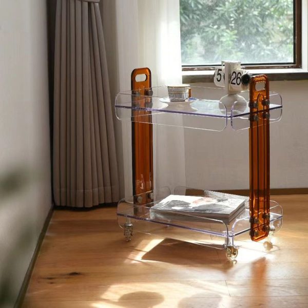 Contemporary Scandinavian Rectangular Acrylic PC End Table 2-Tier For Bedroom - Image 8