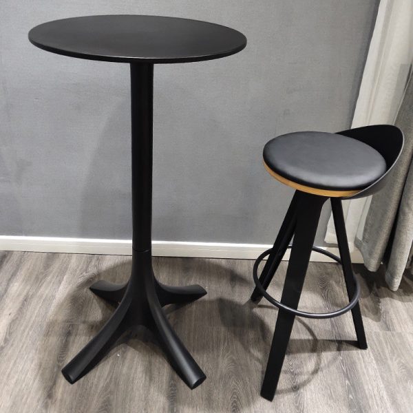 Modern Minimalist Round Plastic Wooden Bar Stool Three Legs High For Dining Room - Image 3