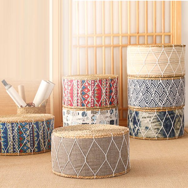 Contemporary Creative Round Cattail Fabric Low Stool For Living Room - Image 11