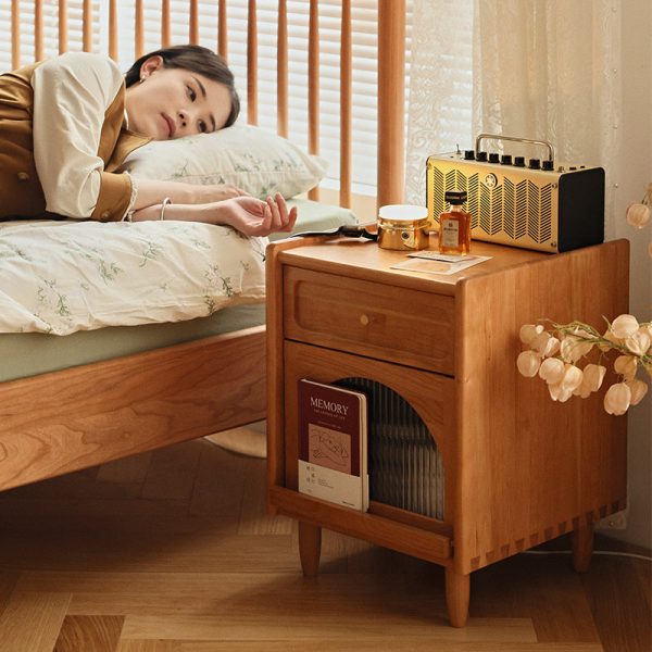Contemporary Retro Solid Wood Cube Nightstand 1-Drawer Storage Cabinet For Bedroom - Image 13