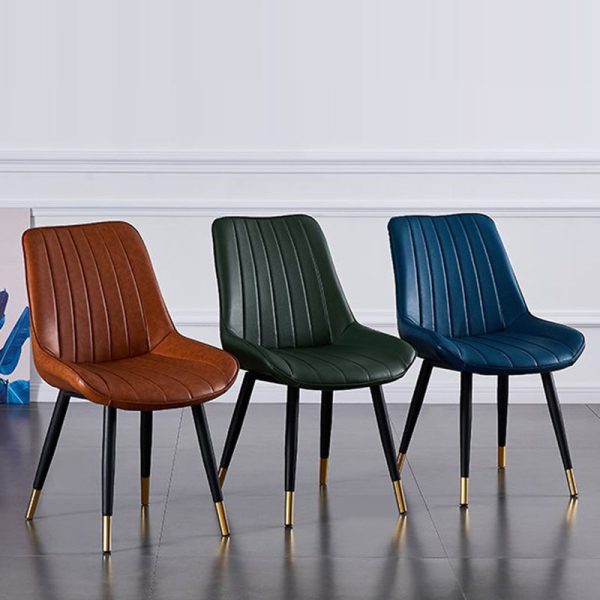 Modern Luxury Square Curved Leather Metal Dining Chair Backrest Armless For Dining Room - Image 13