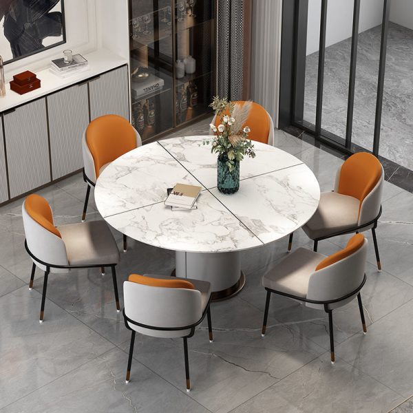 Modern Luxury Square Upholstered Curved Backrest Leather Fabric Iron Dining Chair For Dining Room - Image 9