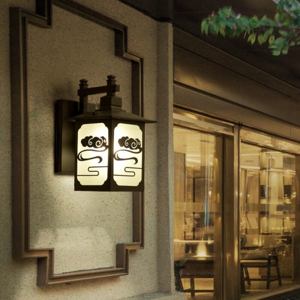 Traditional Chinese Rectangle Galvanized Sheet Zinc Alloy 1-Light Wall Sconce Lamp For Outdoor Patio - Image 9