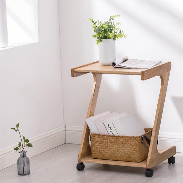 Traditional Vintage Z-Shaped Wood Removable End Table 2-Tier Universal Wheel For Living Room - Image 3