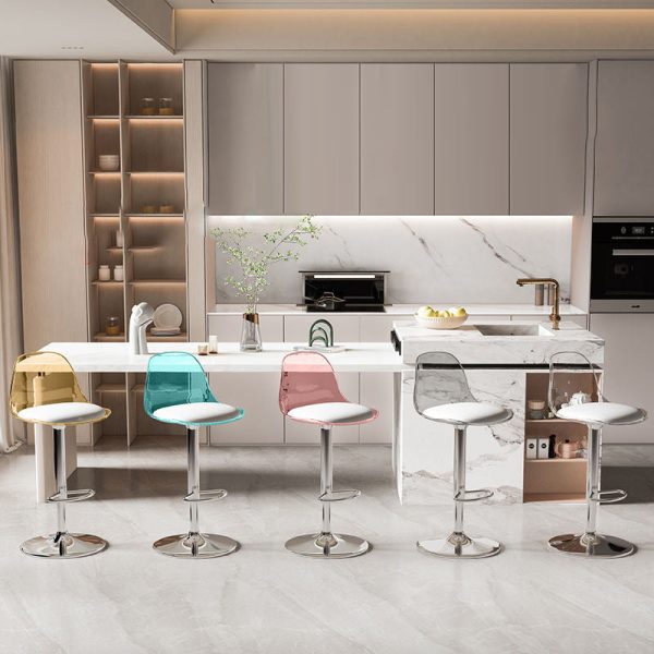Contemporary Scandinavian Curved Acrylic Metal Base Adjustable Swivel Bar Stool Backrest Footrest For Kitchen - Image 3