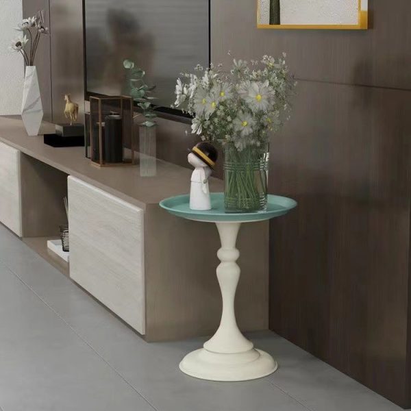 Contemporary Scandinavian Round Tabletop Iron Side Table 1-Leg For Living Room - Image 3