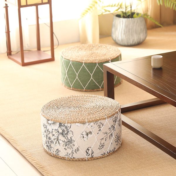 Contemporary Creative Round Cattail Fabric Low Stool For Living Room - Image 2