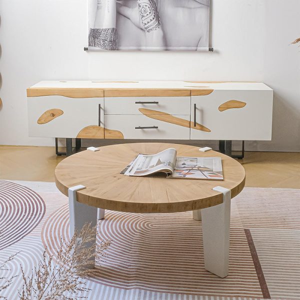 Contemporary Scandinavian Round Solid Wood End Table 1-Tier For Living Room - Image 7