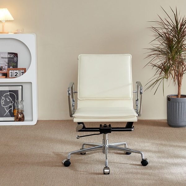 Contemporary Retro Square Upholstered Leather Aluminum Desk Chair Backrest Armrest For Home Office - Image 2