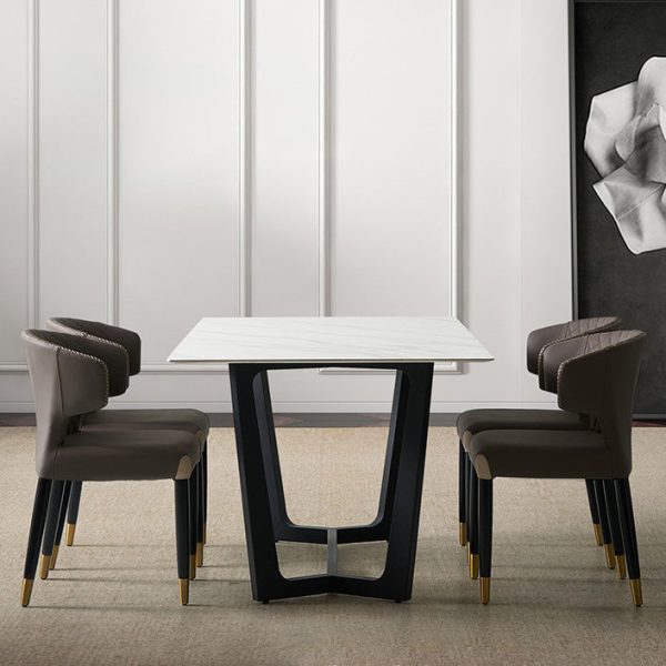 Modern Minimalist Microfiber Skin Wood Carbon Steel Sponge Square Arc Dining Chair Backrest For Dining Room - Image 9