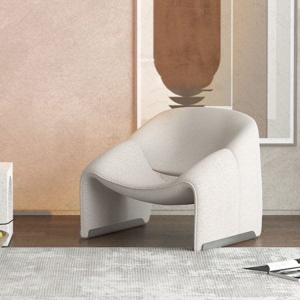Contemporary Scandinavian Curved Frame Stainless Steel Lambswool Sponge Accent Chair Backrest Armrest For Living Room - Image 9