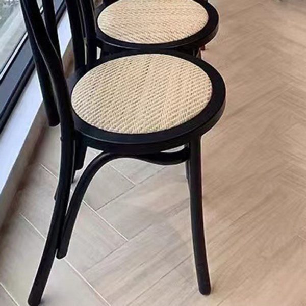 Traditional Vintage Curved Frame Solid Wood Wicker Dining Chair Backrest For Dining Room - Image 7