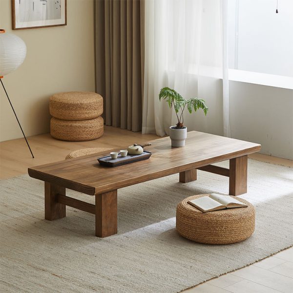Traditional Japanese Rectangular Tabletop Solid Wood Coffee Table 4-Leg For Living Room - Image 13