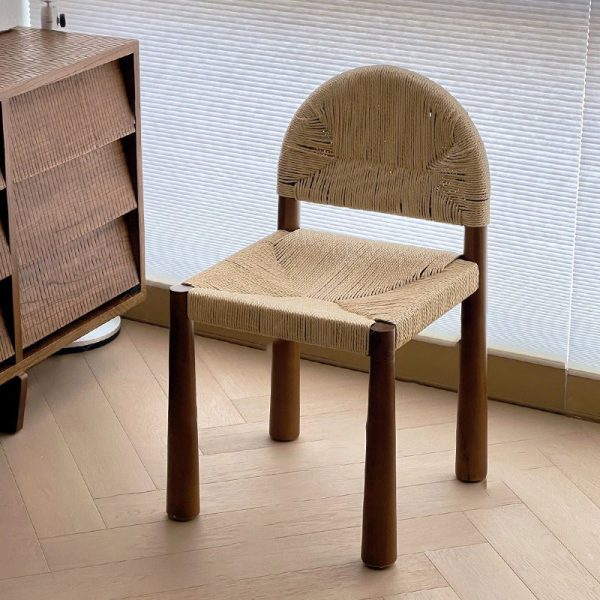 Traditional Vintage Square Wood Rattan Chair Backrest Armless For Living Room - Image 15