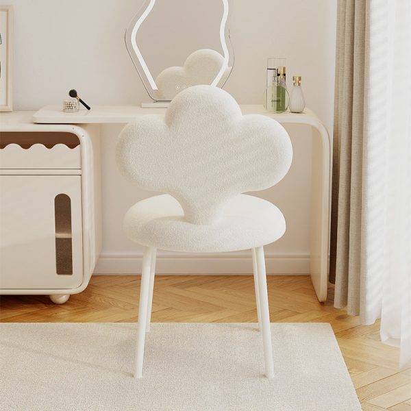 Contemporary Creative Cloud Shape Lambswool Upholstered Swivel Vanity Stool Backrest For Bedroom - Image 3