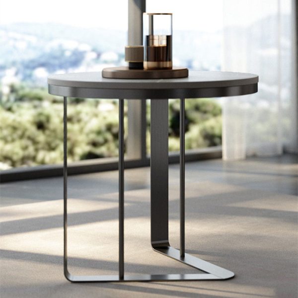 Modern Simplicity Round Triangle Base Slate Metal End Table For Living Room - Image 6