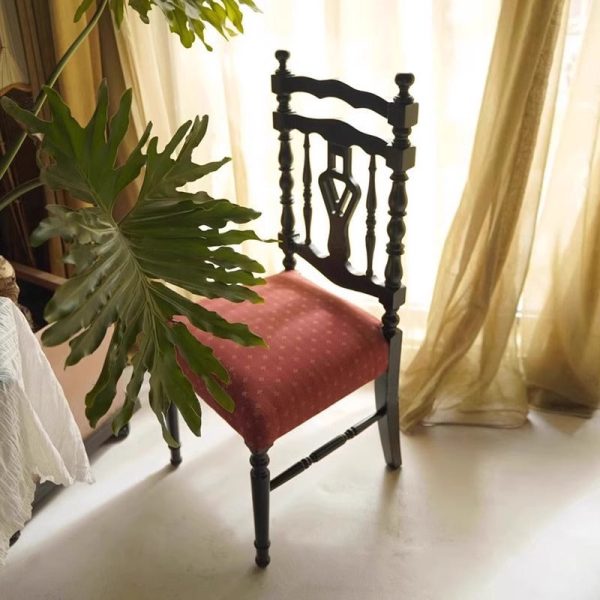 Traditional French Square Rectangular Backrest Wood Fabric Dining Chair For Dining Room - Image 2