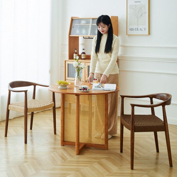Traditional Vintage Braided Rope Wood Legs Square Dining Chair Backrest Armrest For Dining Room - Image 25