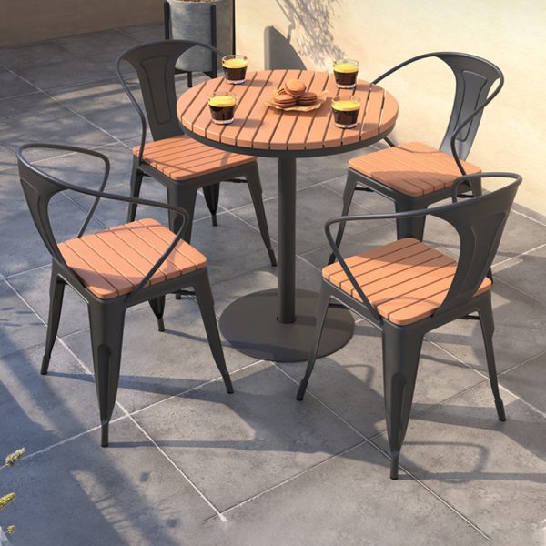 Contemporary Nordic Plastic Wood Iron Square Outdoor Dining Chair Backrest Stackable For Patio - Image 7