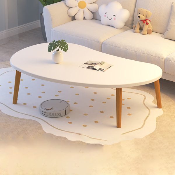 Modern Minimalist Curved Oval Density Board Wood End Table 1-Tier For Living Room - Image 3