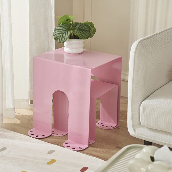 Modern Minimalist Square Table Top Cold Rolled Plate Side Table 4-Leg For Living Room - Image 4