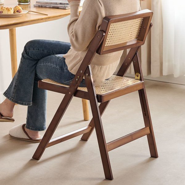 Modern Minimalist Foldable Square Rattan Wood Dining Chair Backrest Armrest For Dining Room - Image 19