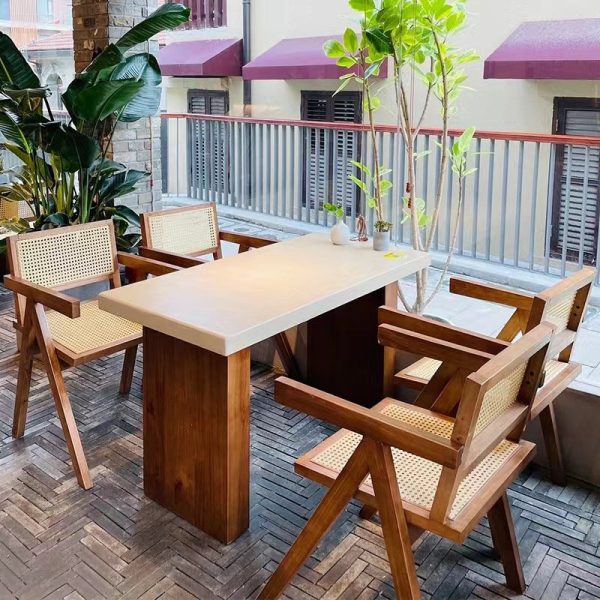 Contemporary Scandinavian Rectangular Wood Rattan Chair Backrest Armrest For Living Room - Image 22