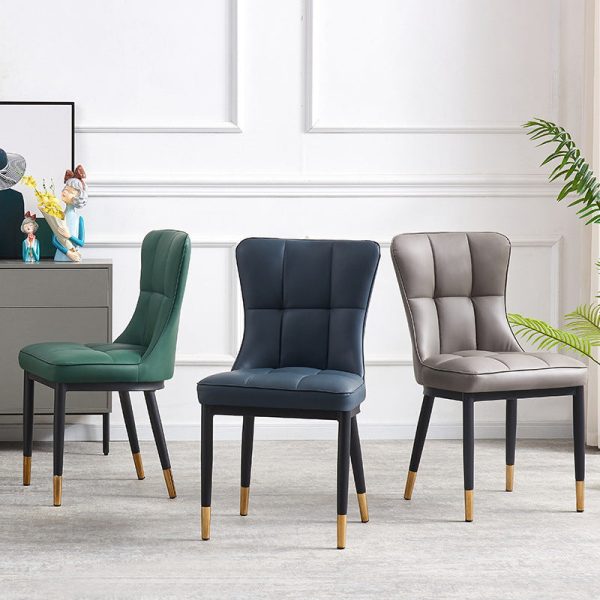 Contemporary Nordic Square Lattice Upholstered Leather Carbon Steel Dining Chair Backrest For Dining Room - Image 13