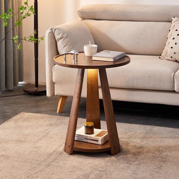 Modern Simplicity Round Rubber Wood End Table 2-Tier For Living Room - Image 5